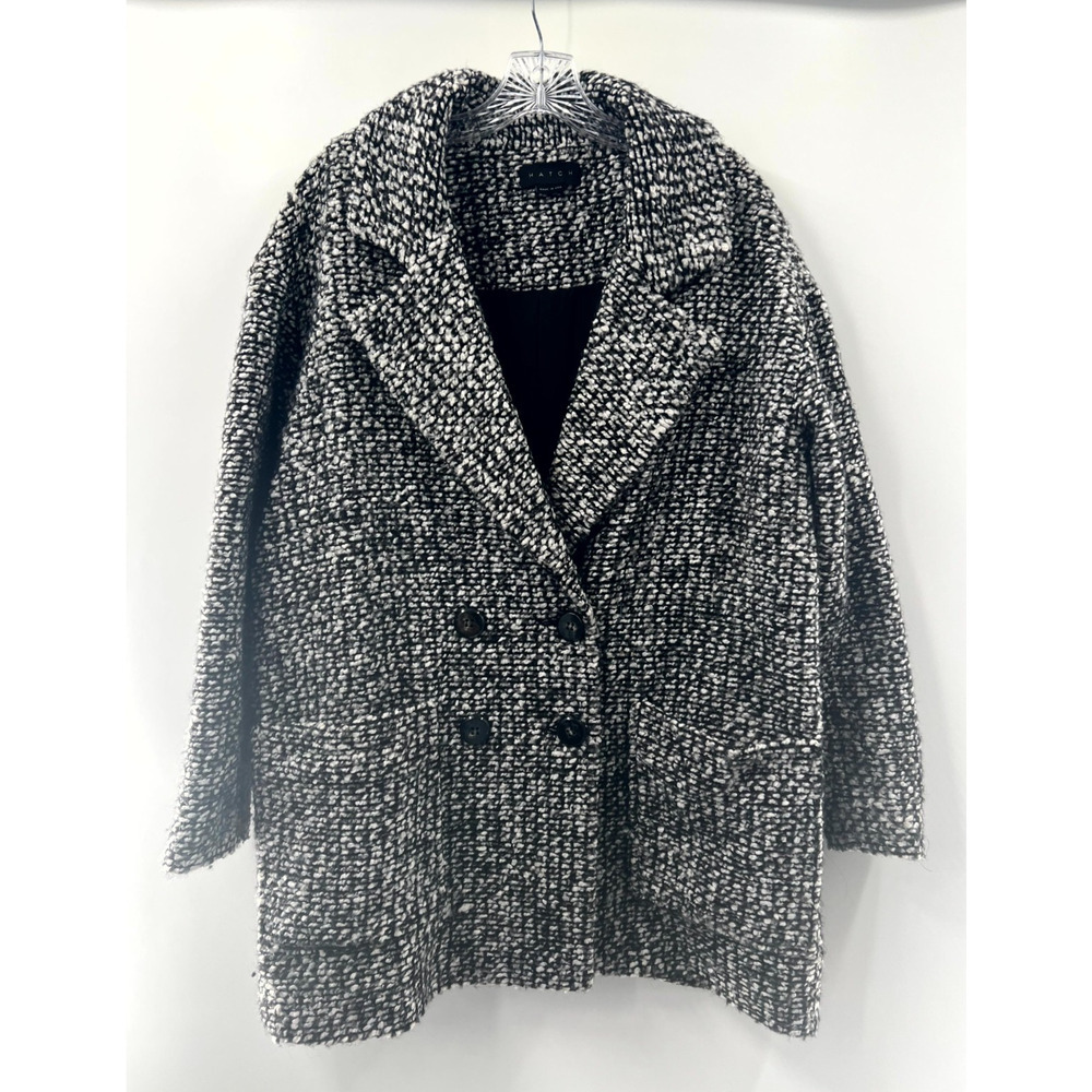 Hatch Maternity Black White Boucle Long Sleeve Double Breasted Jacket Coat 6/8